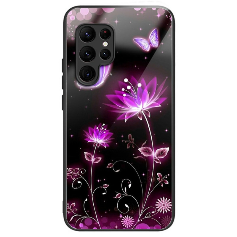 Capa de vidro temperado para Samsung Galaxy S25 Ultra 5G Flores e Borboletas