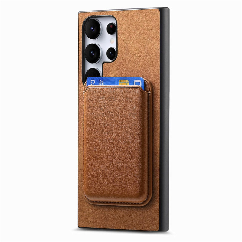 Capa estilo camurça para Samsung Galaxy S25 Ultra 5G Capa magnética destacável para cartão