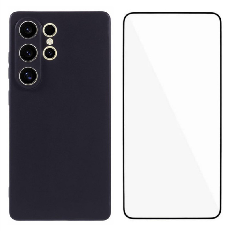 Capa de silicone mate para Samsung Galaxy S25 Ultra com proteção de ecrã em vidro temperado