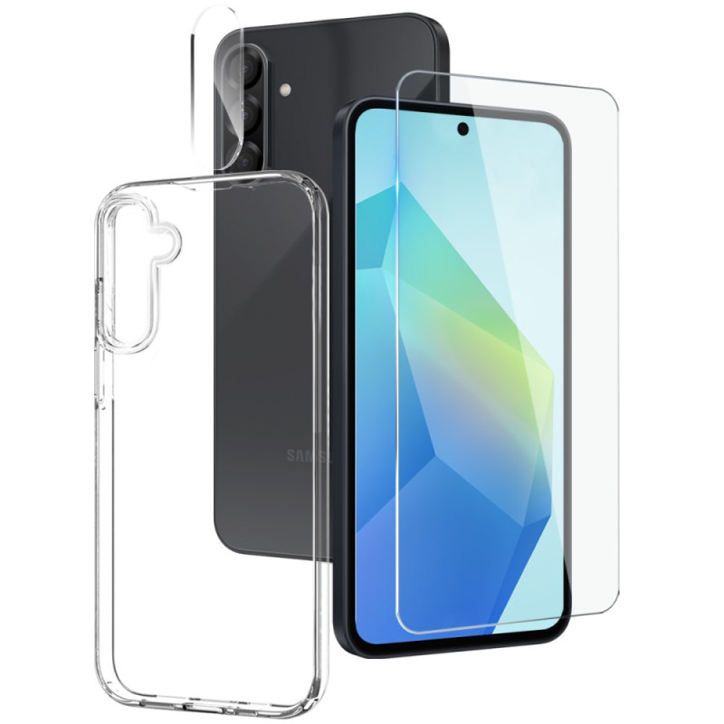 Capa 3 em 1 para Samsung Galaxy A56 5G / A36 5G Transparente com Protetor de Ecrã e Protetor de Protecção para lente
