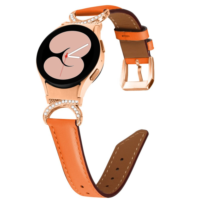 Bracelete em pele Samsung Galaxy Watch6/5/4 / Design clássico com conetor D Gold-Rose e Bracelete