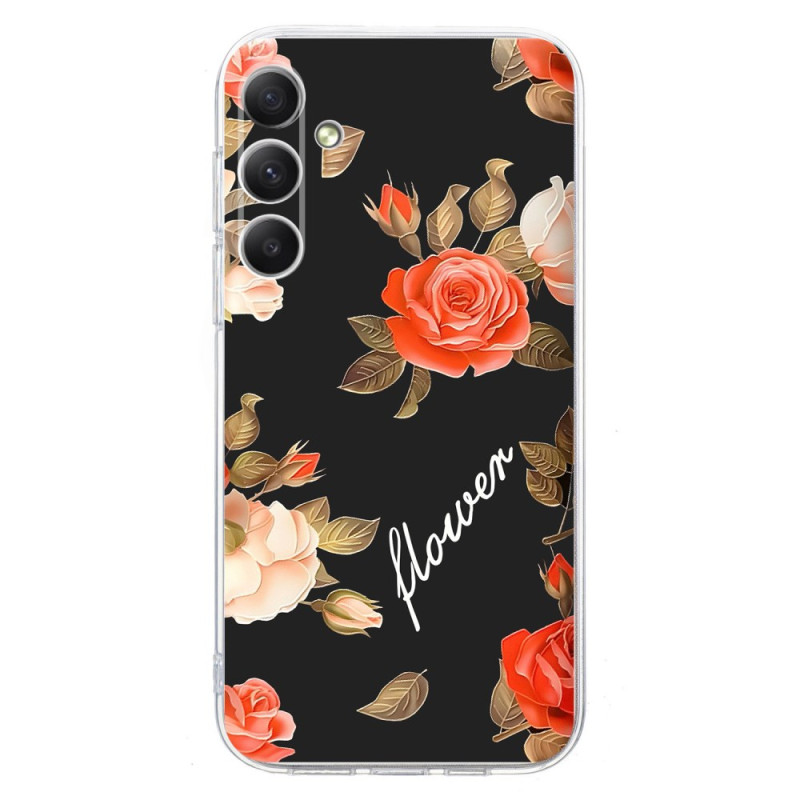 Capa para Samsung Galaxy A26 5G Padrão floral sobre fundo preto