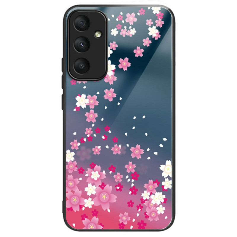 Capa de vidro temperado para Samsung Galaxy A26 5G Padrão floral cor-de-rosa