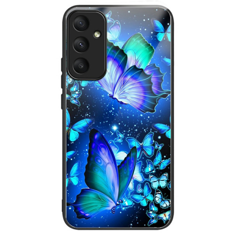 Capa de vidro temperado para Samsung Galaxy A26 5G Borboletas azuis