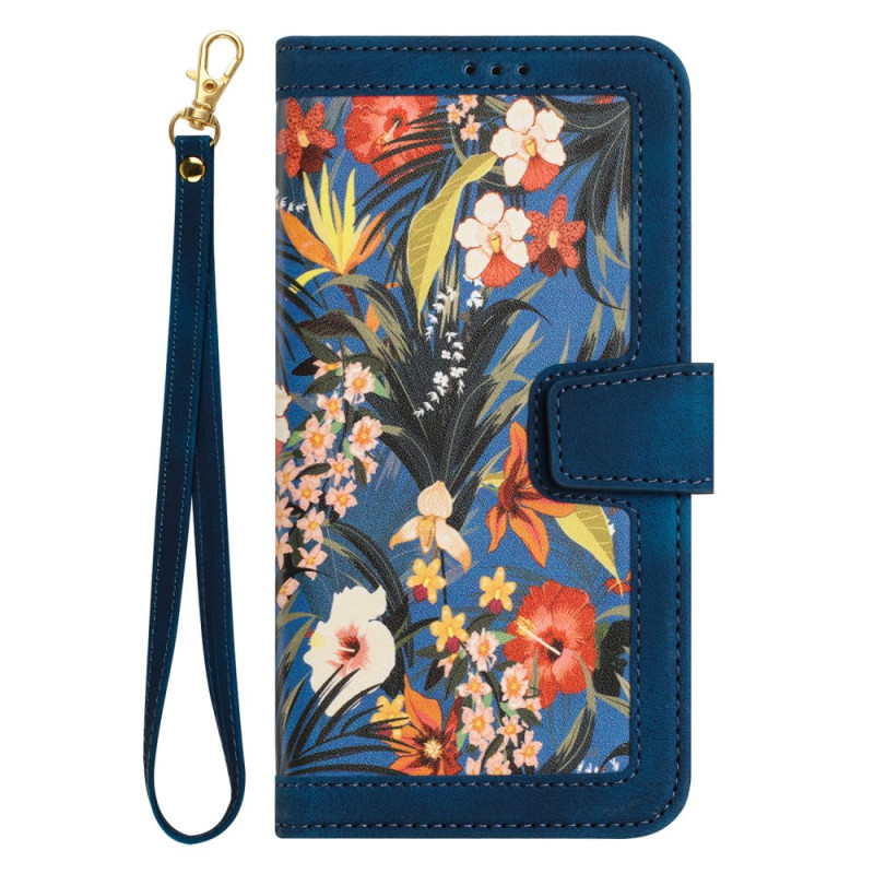 Capa com padrão floral para Xiaomi Redmi 14C / Poco C75 com alça