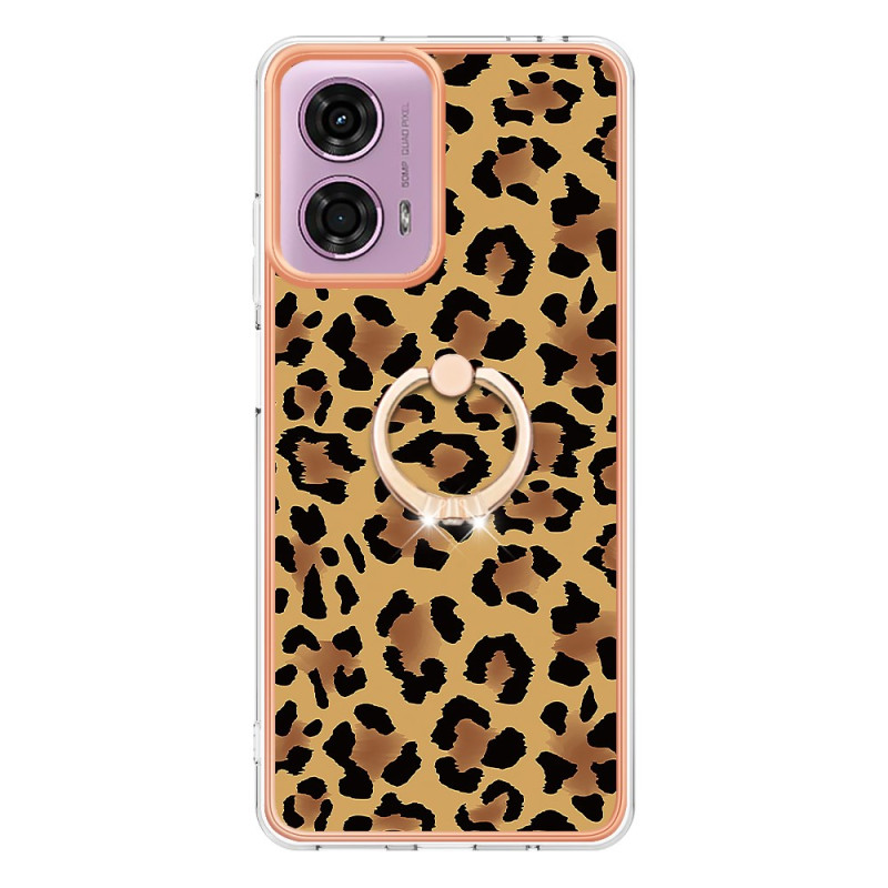 Capa para Moto E14 Suporte com anel com padrão leopardo