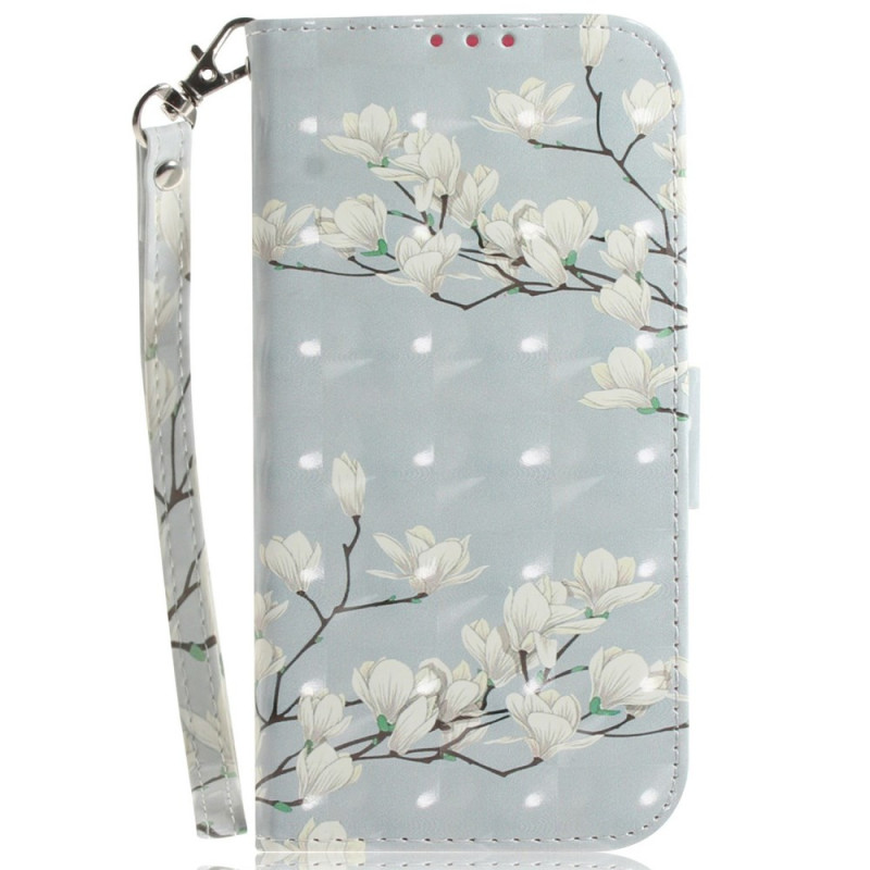 Capa com bracelete para Moto G15 White Magnolias