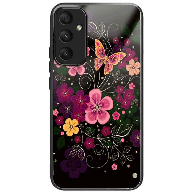 Capa de vidro temperado para Samsung Galaxy A56 5G Flores e Borboletas