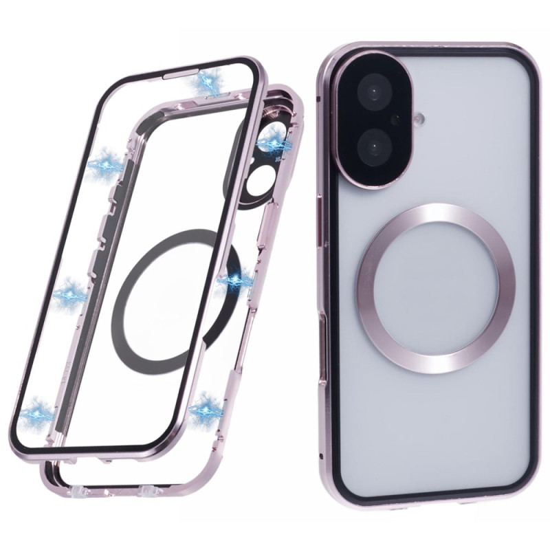 Capa de vidro temperado dupla face para iPhone 16 com moldura metálica