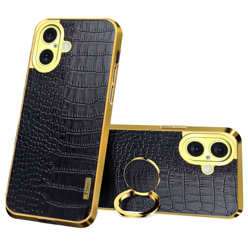 Capa iPhone 16 Suporte-Anel e textura de crocodilo