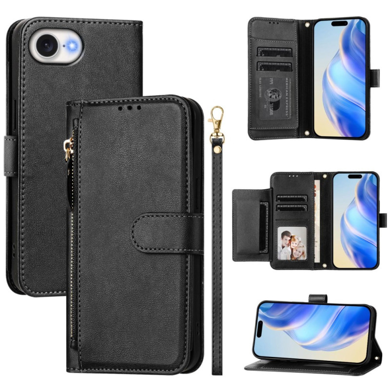 Capa para iPhone 16E com bolso com fecho e suporte para cartões