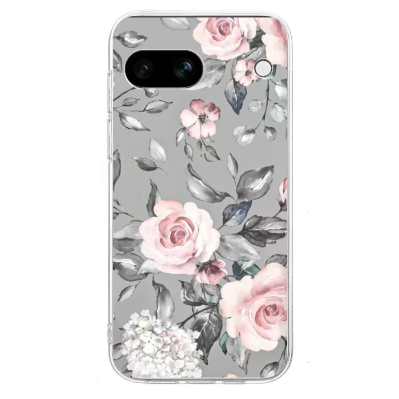 Capa para Google Pixel 9A Padrão floral em fundo cinzento