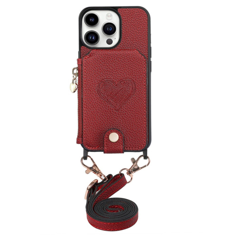 Capa com cordão para iPhone 16 Pro, suporte para cartão e suporte