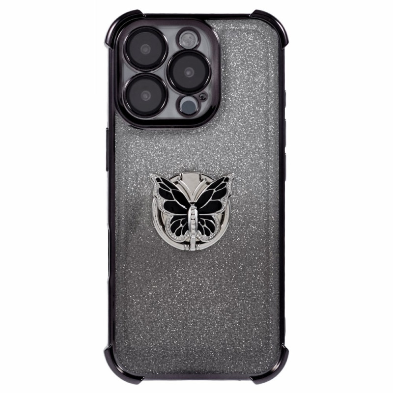 Capa iPhone 16 Pro Suporte Borboleta e Brilho