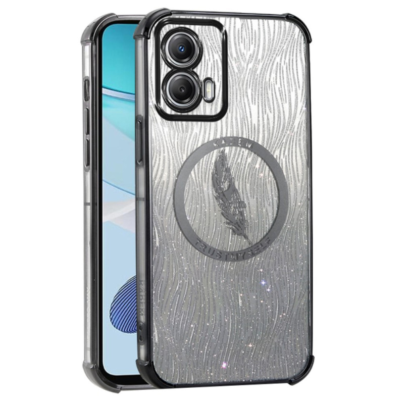 Capa para Moto G85 5G com penas e brilhantes KADEM