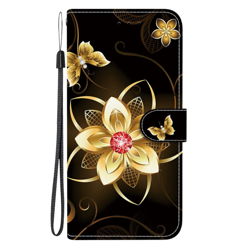 Capa de flores dourada para Moto G55 5G