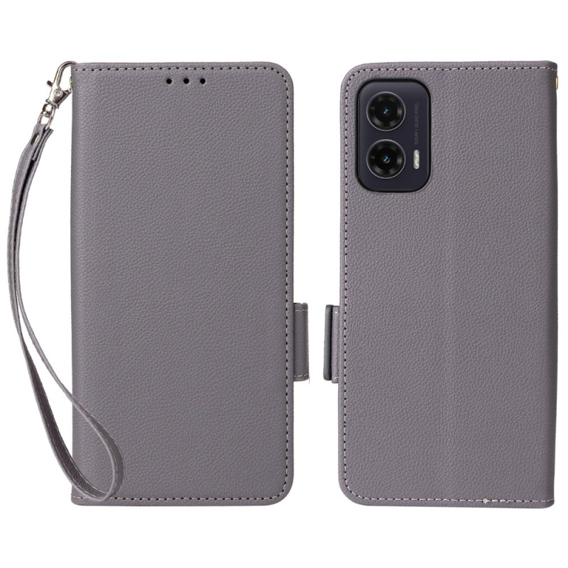 Capa para Moto G35 5G em pele sintética com fita de Litchi