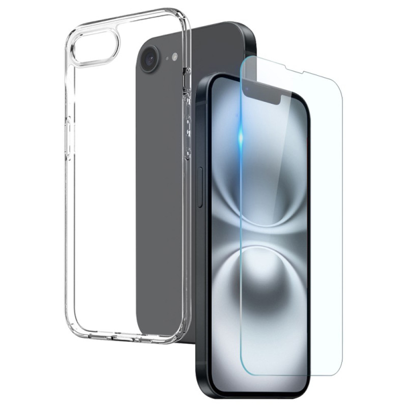 Capa transparente para iPhone 16E com proteção de ecrã em vidro temperado