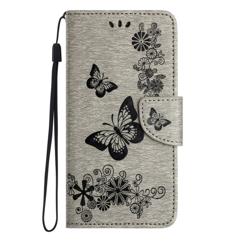 Capa de couro para Moto G35 5G com textura de borboletas