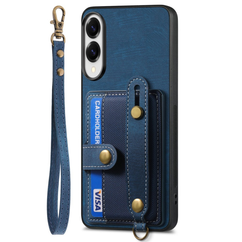 Capa Retro para Samsung Galaxy S25 Edge Suporte para cartão e correia