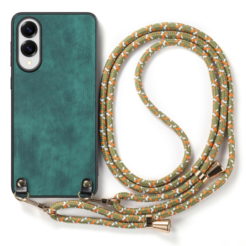 Capa com cordão para Samsung Galaxy S25 Edge Efeito Couro Vintage