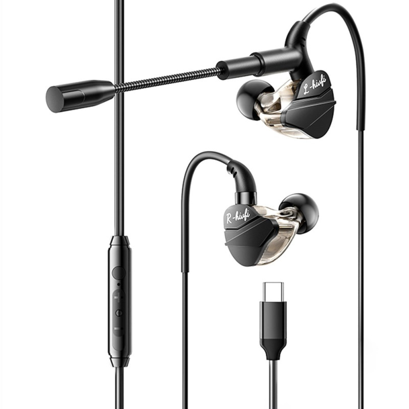 Auriculares com fios para jogos com interface digital tipo C e microfone ESSAGER