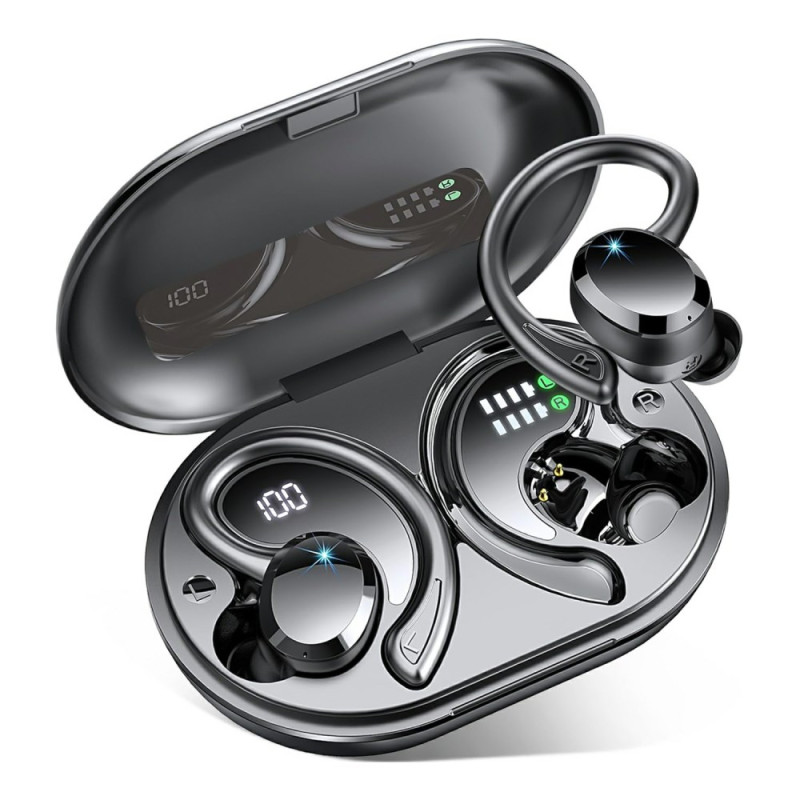 Auriculares
 sem fios com gancho de ouvido com efeito metálico