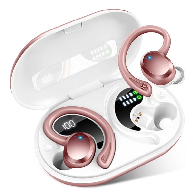 Auriculares
 sem fios com gancho de ouvido com efeito metálico