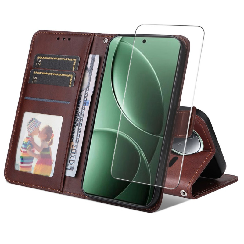 Capa em pele para Poco F7 Ultra 5G com proteção de ecrã em vidro temperado