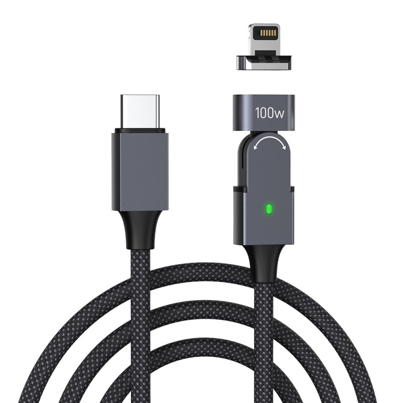 Cabo de carregamento magnético rotativo a 180° com conetor iP - 2m