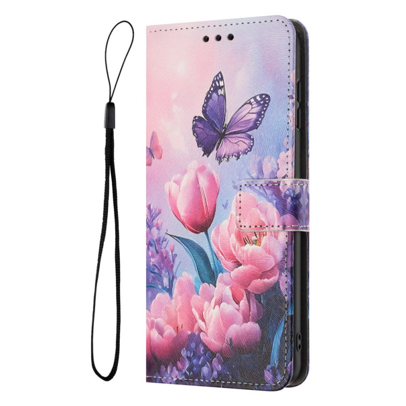 Capa para Honor 400 Lite Flores e borboletas cor-de-rosa