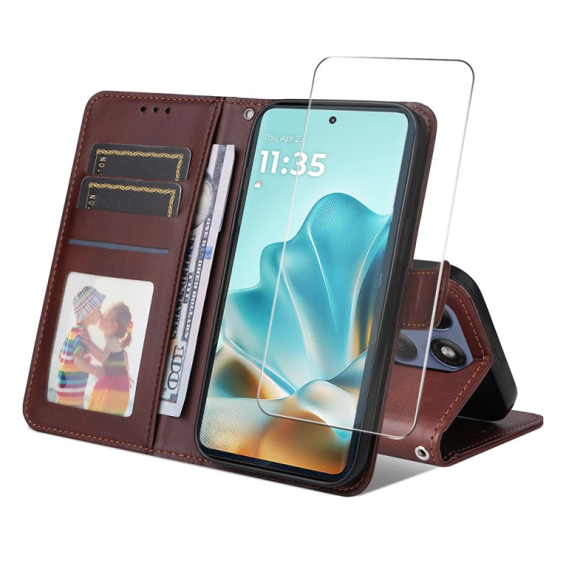 Capa Motorola Edge 60 / 60 Fusion Wallet com proteção de ecrã em vidro temperado