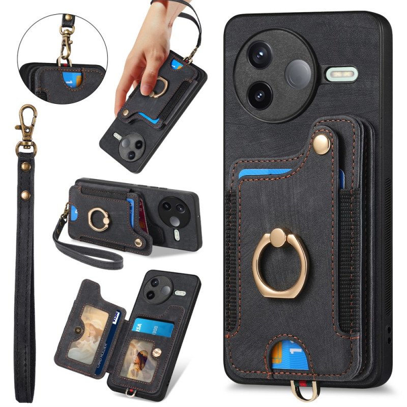 Capa retro Poco F7 Pro 5G com suporte para cartão RFID e cordão de segurança