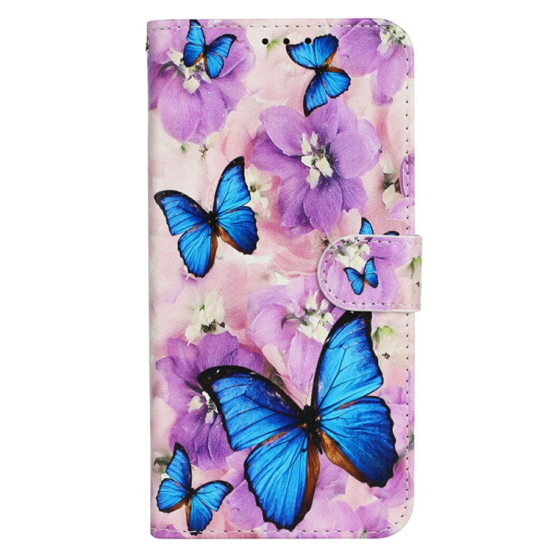Capa para Honor Magic 7 Lite / X9c roxa com borboletas e flores