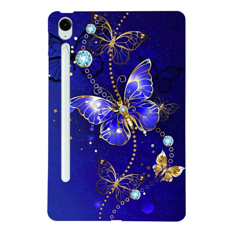 Capa para Samsung Galaxy Tab S10 FE Plus Borboletas Azul e Dourado
