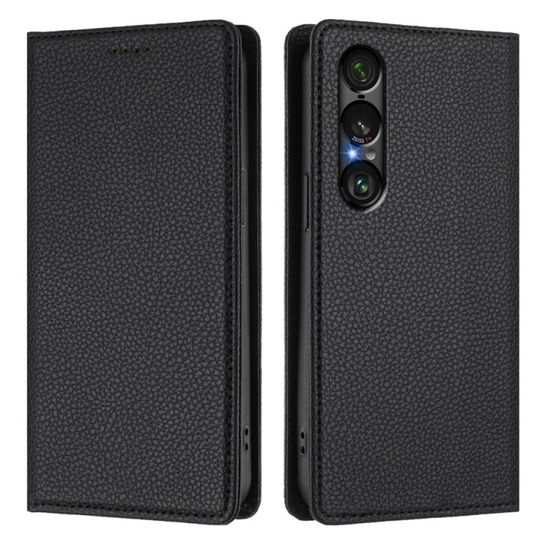 Capa Flip Sony Xperia 1 VII Proteção RFID Textura Couro Lichia