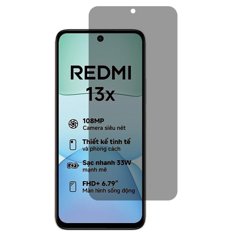 Proteção de vidro temperado anti-espionagem para o ecrã do Xiaomi Redmi 13X