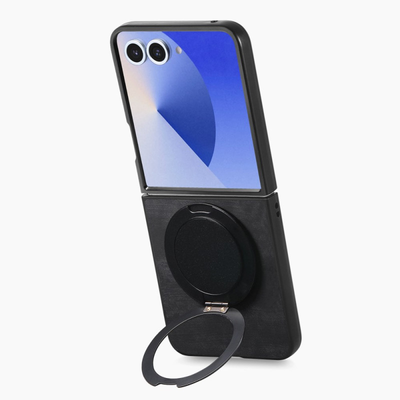 Capa com efeito de pele para Samsung Galaxy Z Flip 7 com suporte rotativo de 360