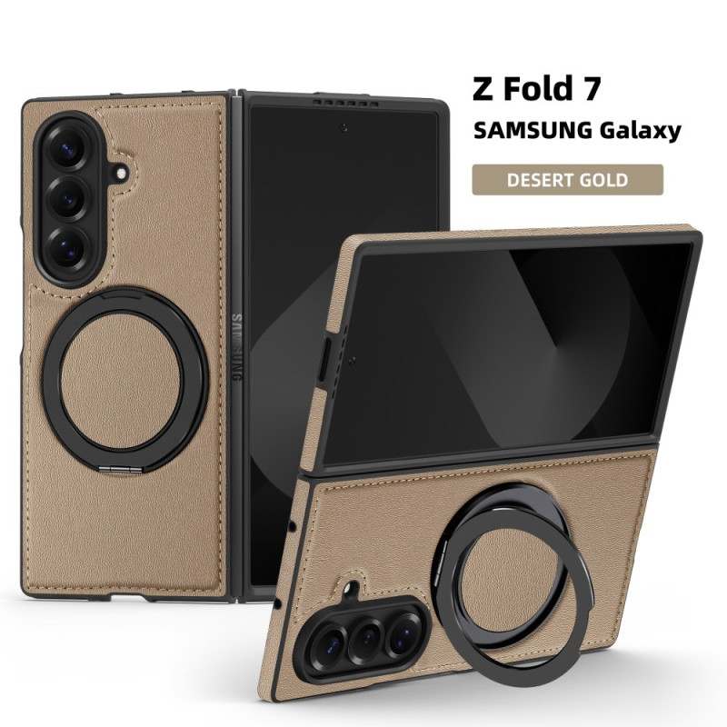 Samsung Galaxy Z Fold 7 Capa compatível com MagSafe com efeito de pele e anel de suporte rotativo de 360