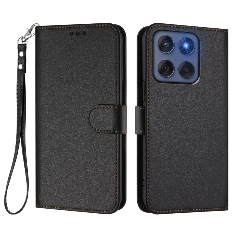 Capa Motorola Edge 60 / 60 Fusion Style em pele lisa com correia