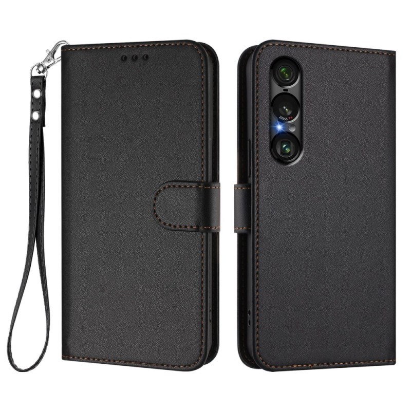 Capa com efeito de couro e correia para Sony Xperia 1 VII