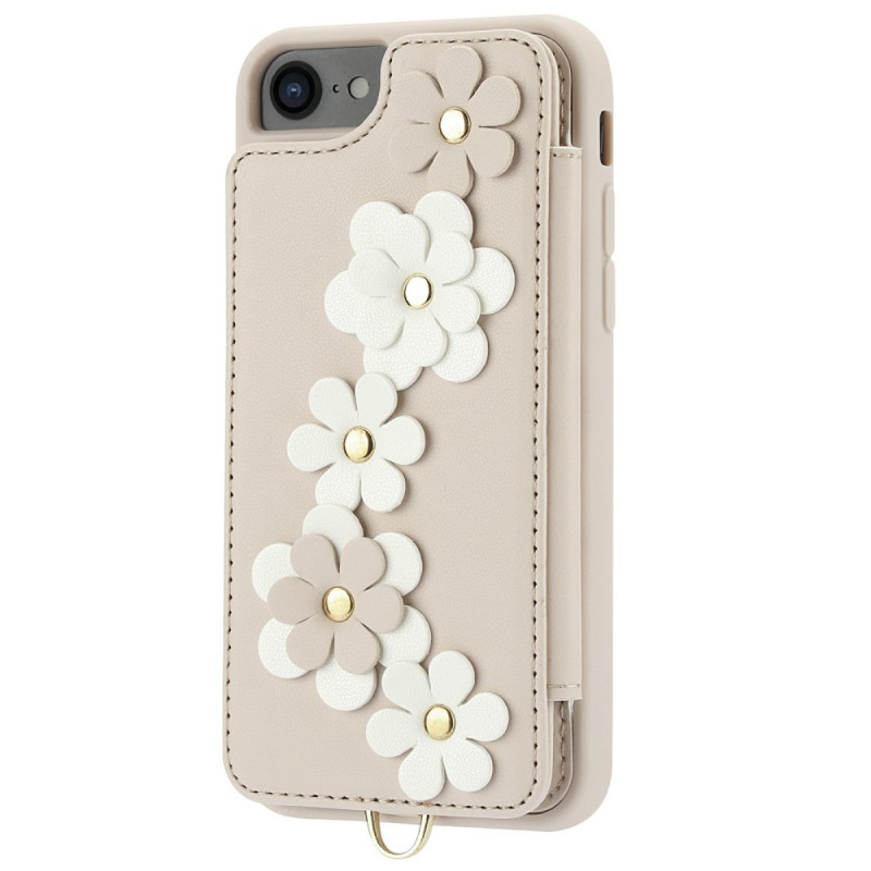 Capa para iPhone 16E Porta-cartões Daisies e cordão