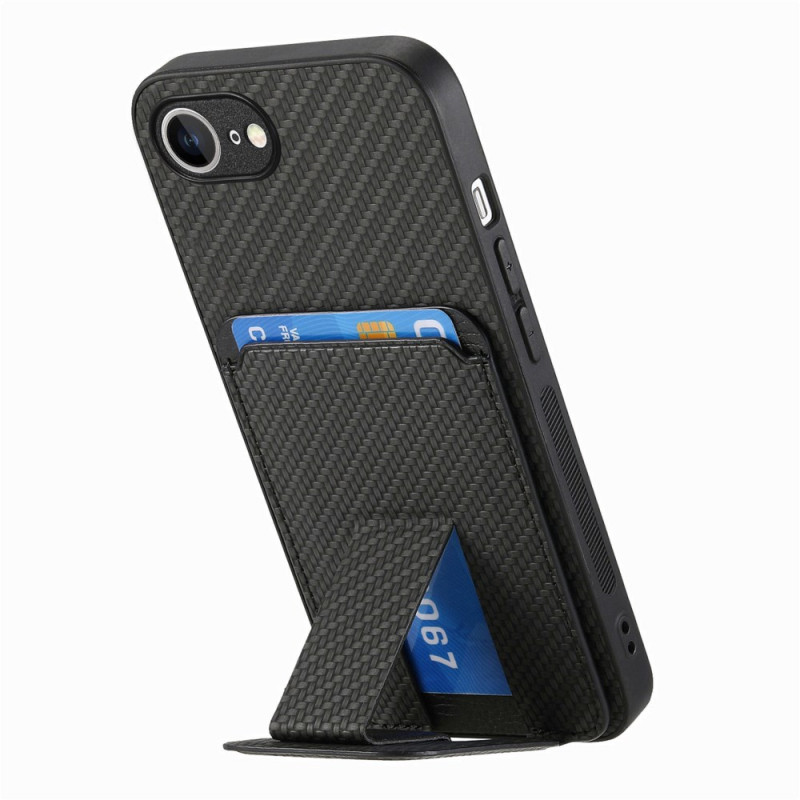 Capa para iPhone 16E Suporte para cartões e apoio em fibra de carbono