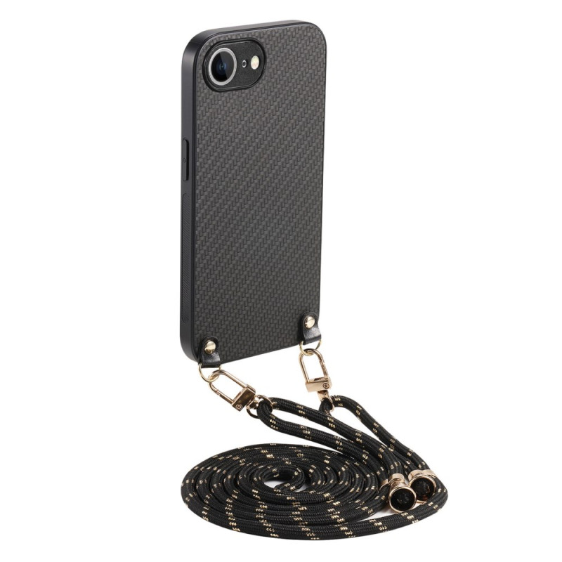 Capa com cordão para iPhone 16E em fibra de carbono