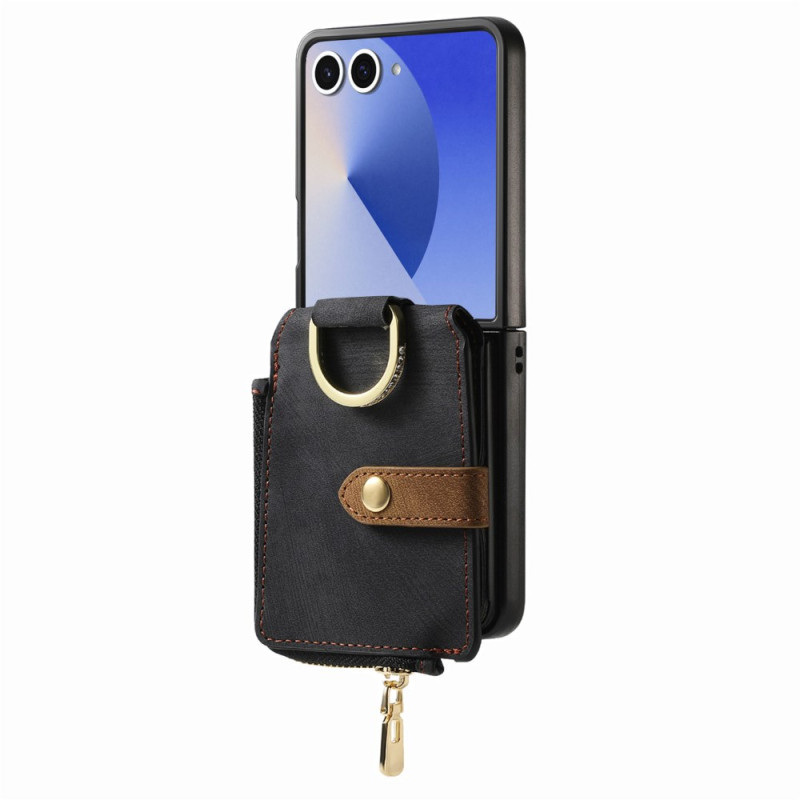 Capa para Samsung Galaxy Z Flip 7 com bolso com fecho e suporte para cartões
