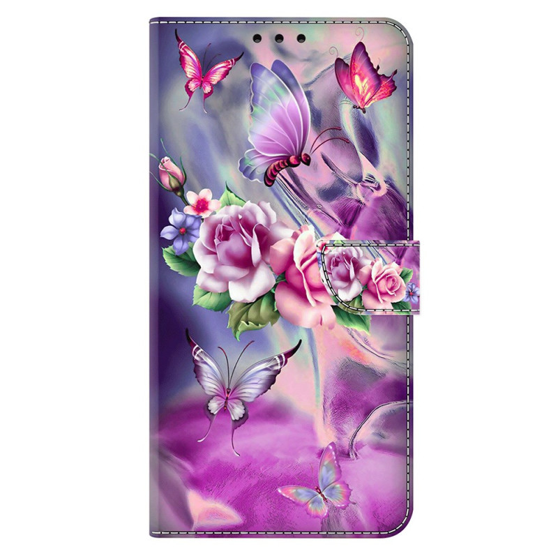 Capa para Honor 400 Borboletas e flores Roxo da moda