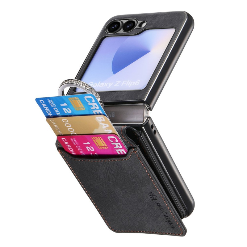 Capa com efeito camurça para Samsung Galaxy Z Flip 7 FE / Z Flip 6 com suporte para cartões