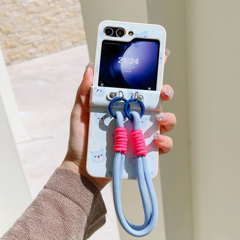 Capa com design de urso para Samsung Galaxy Z Flip 7 FE / Z Flip 6 com alça