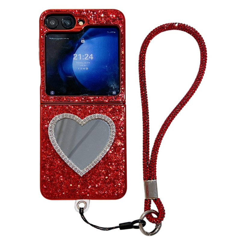 Capa com espelho e cordão para Samsung Galaxy Z Flip 7 FE / Z Flip 6