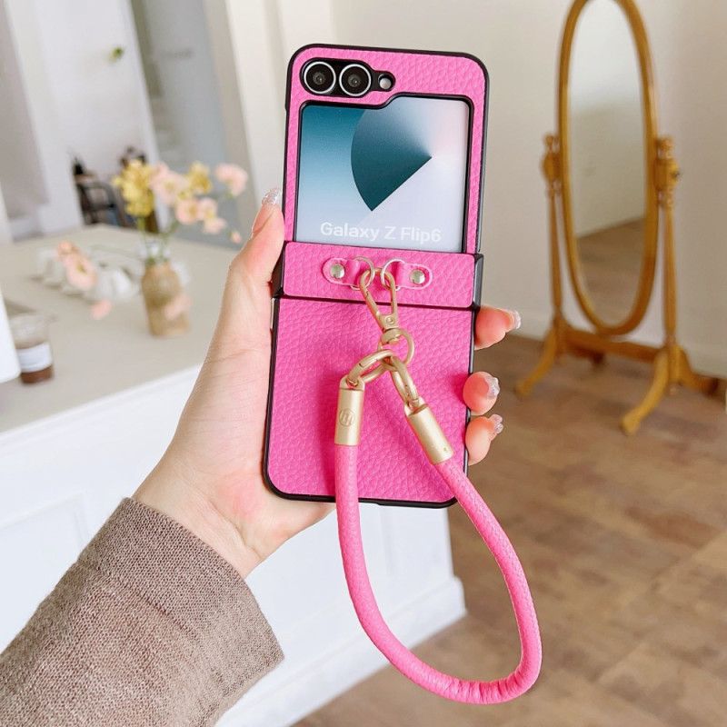 Capa e correia em pele simulada para Samsung Galaxy Z Flip 7 FE / Z Flip 6